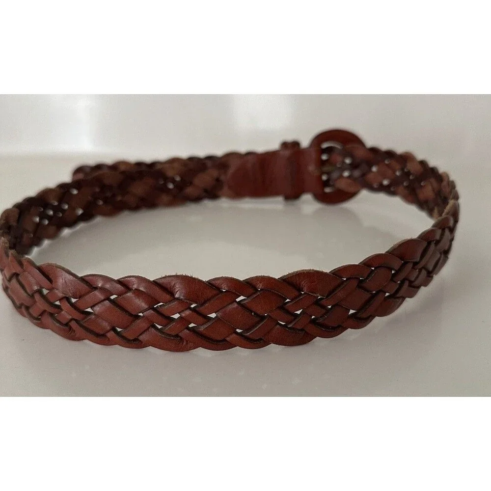 VTG 1980s 90’s Bass&Co? Boho Brown Leather Woven Braided Belt Women’s Large 1.5” - Picture 10 of 10